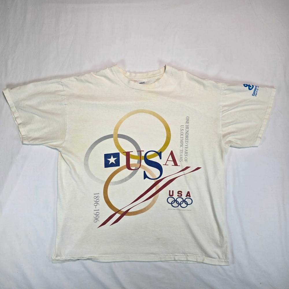 Vintage 1996 USA Olympics 100 Years T-Shirt Hanes XL General Mills Sponsor Tee